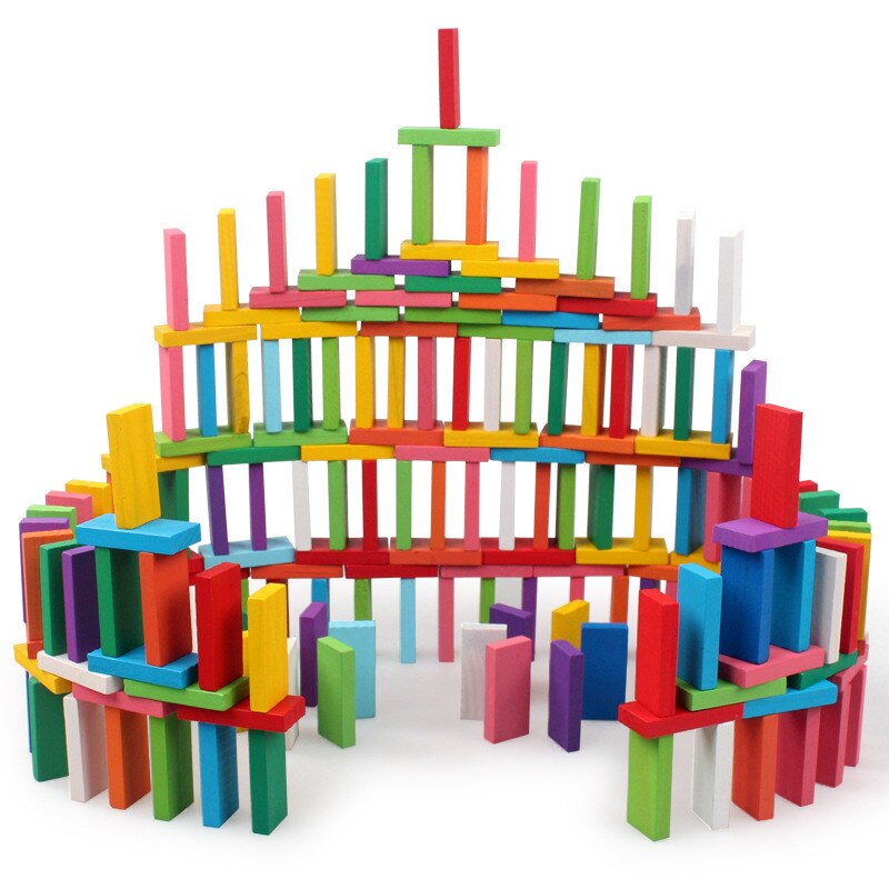 120pcs/set Children Wooden Color Domino Blocks Model Building Kits Learning Educational Toys Wood Dominos Bricks Gift For Kids|Domino.